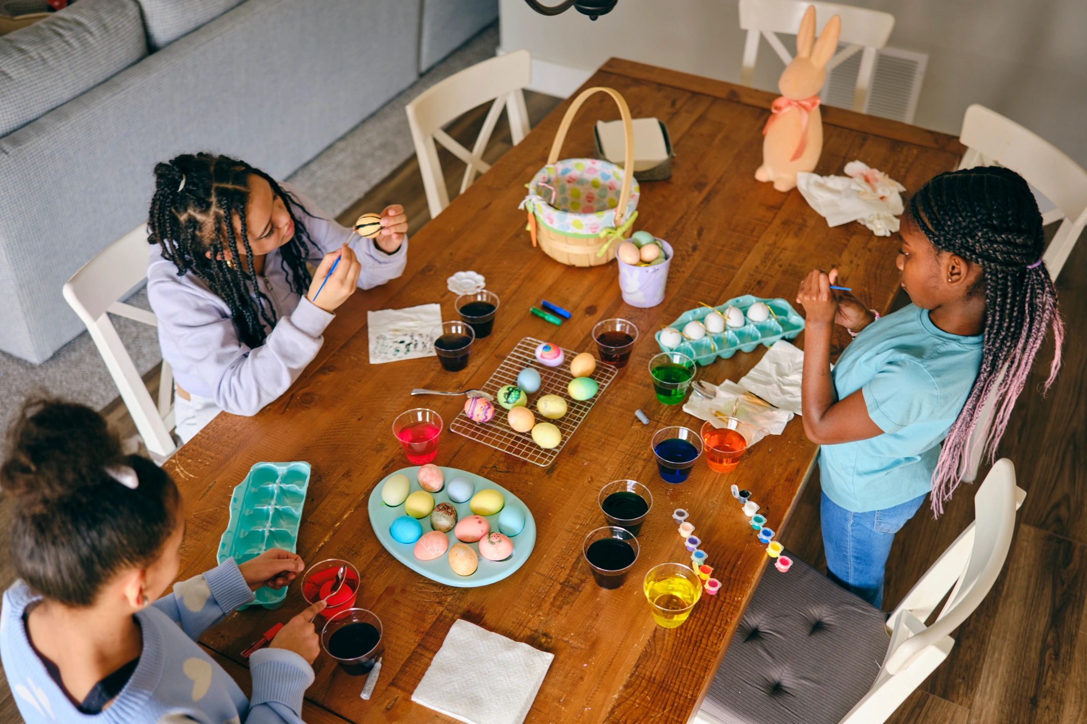 Young Girls Decorating Easter Eggs